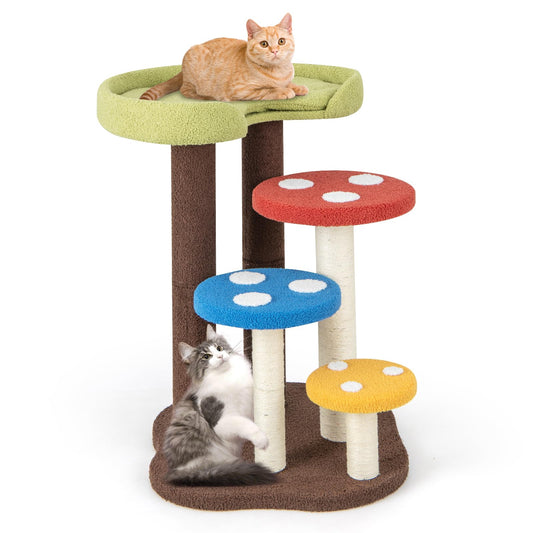 Cat Tree 94cm Mushroom Cat Climbing Tower with Scratching Posts
