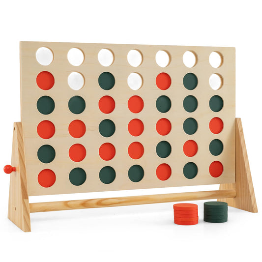 4 in a Row Game Row Connect Game with 42 Chess Pieces and Pine Wood Frame