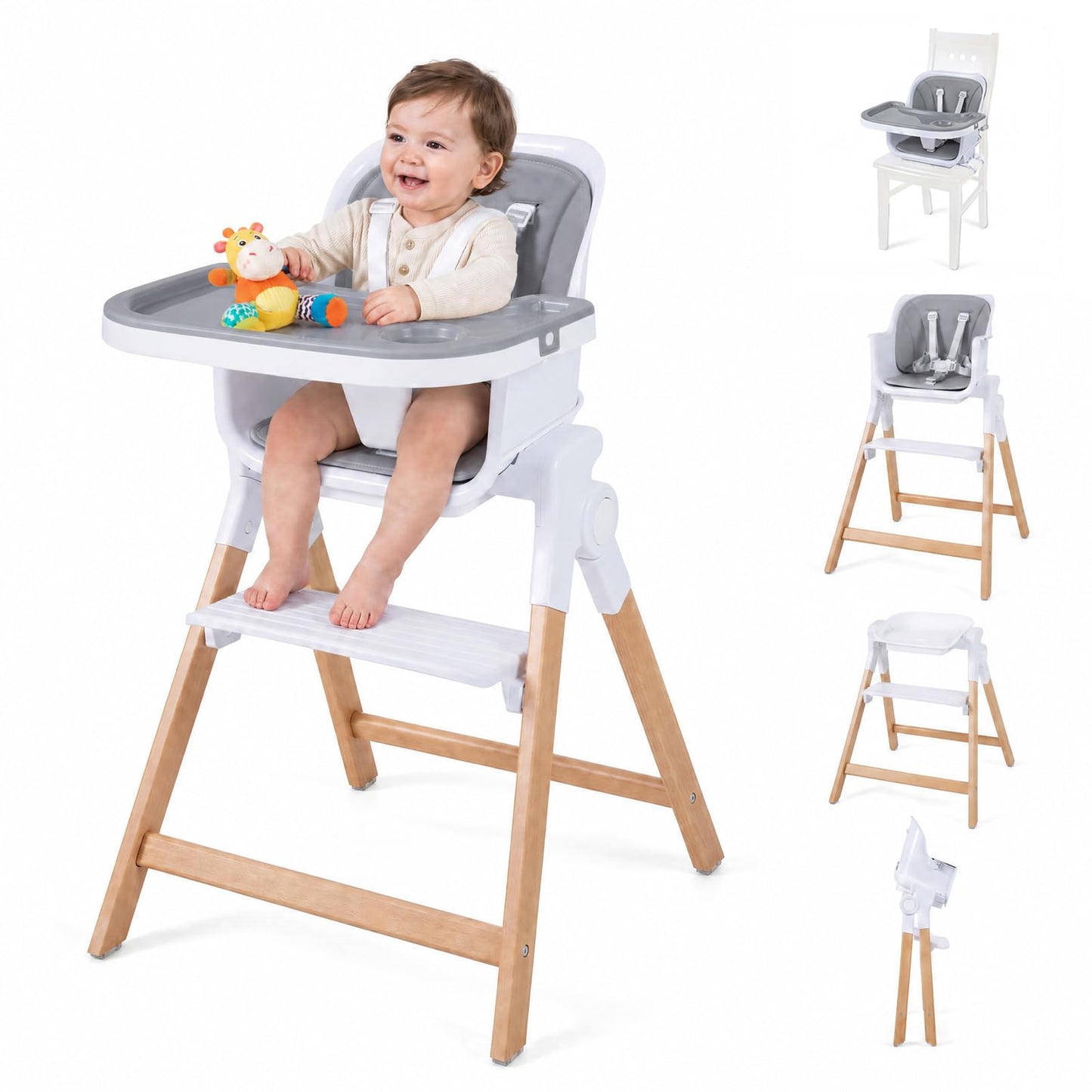 4-in-1 Convertible Baby High Chair with Detachable and Adjustable Tray