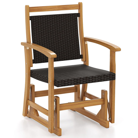 Patio Rattan Glider Chair Swing Gliding Rocker with Acacia Wood Frame