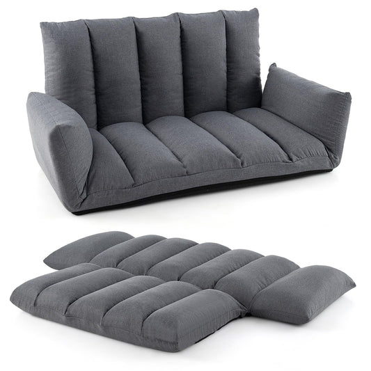 Foldable Floor Sofa with 5-Position Adjustable Backrest and Arms