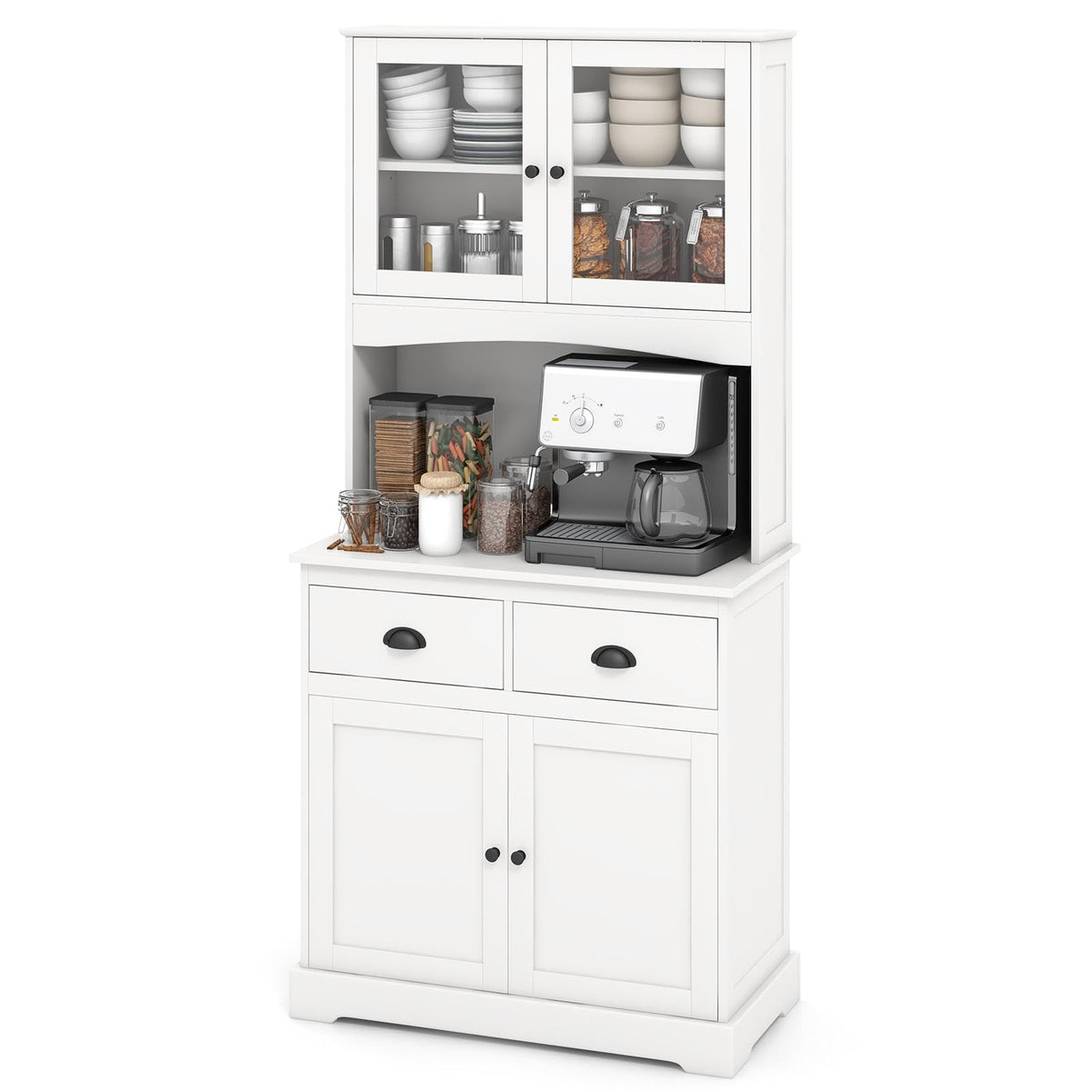 Tall Kitchen Cupboard, 4 Door, 2 Adjustable Shelves, 2 Drawers