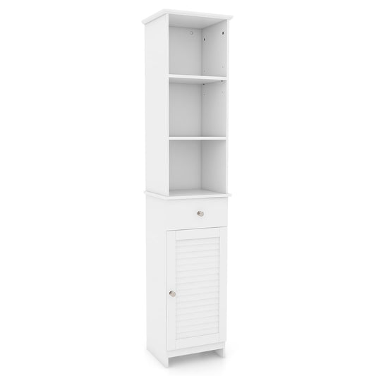 Wooden Freestanding Slim Storage Cupboard with Adjustable Shelves