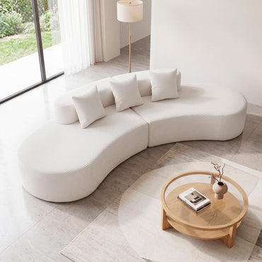306cm Curved Sofa Couch, 5-Seater Sectional Boneless Sofa Bed with 3 Comfy Pillows
