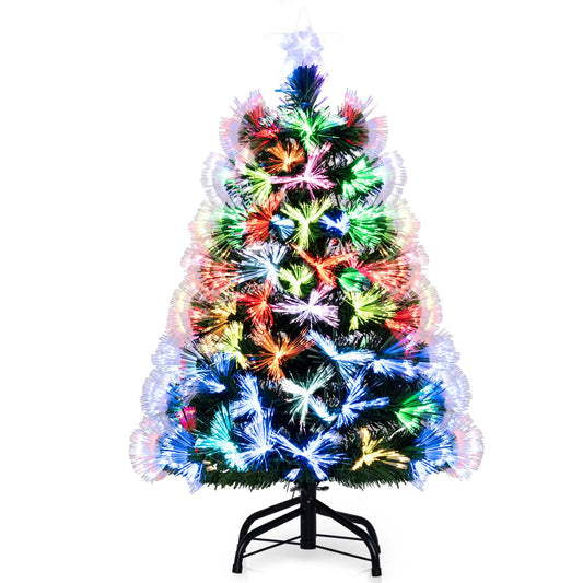 3 FT Fiber Optic Christmas Tree Artificial Pre-Lit Xmas Tree with 93 Branch Tips