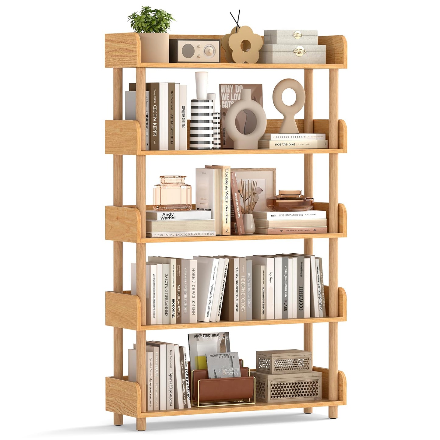 Sturdy Pine Wood, Elevated Guardrails, Free Standing Open Shelving Unit Plant Stand