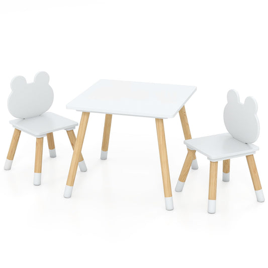 Kids Table and Chair Set, Children Activity Table with 2 Chairs and Pine Wood Legs