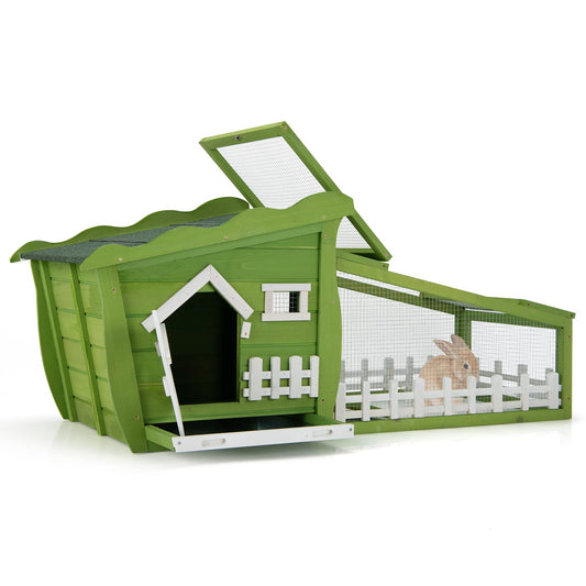 Outdoor Wooden Rabbit Hutch with Asphalt Roof
