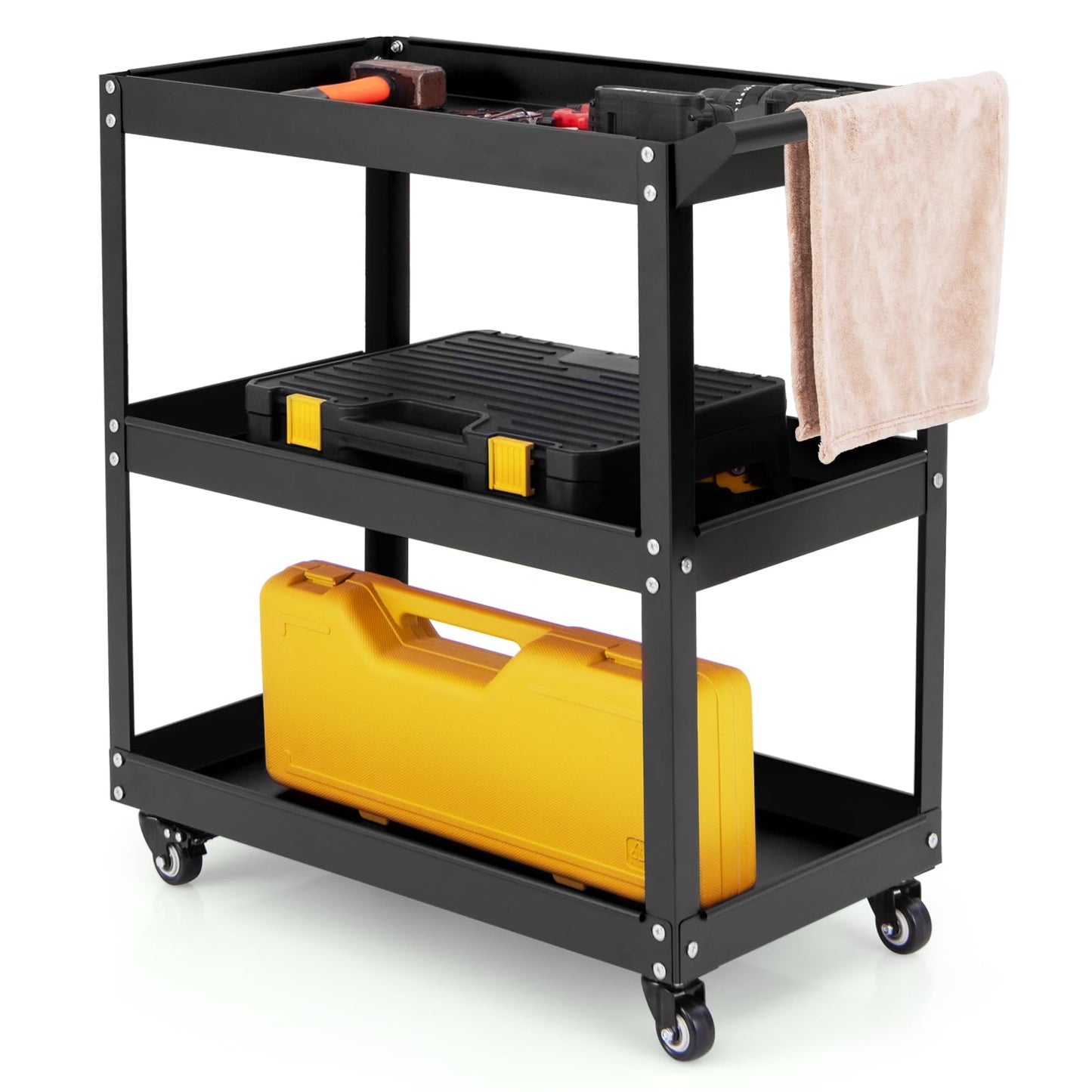 3-Tier Rolling Tool Cart with 4 Universal Wheels with 2 Brakes