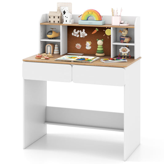 Kids Study Desk Student Writing Table with Cork Bulletin Board