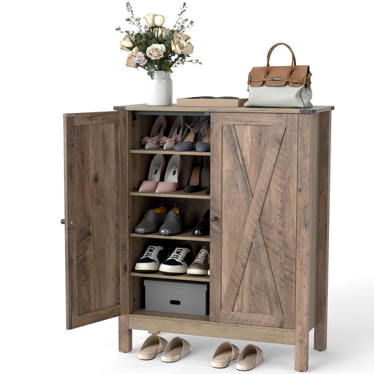 6-Tier Farmhouse Shoe Storage Organizer Freestanding Wooden Shoe Rack