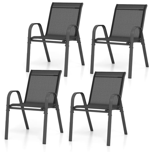 Set of 4 Patio Chairs with Armrests for Garden Deck and Porch