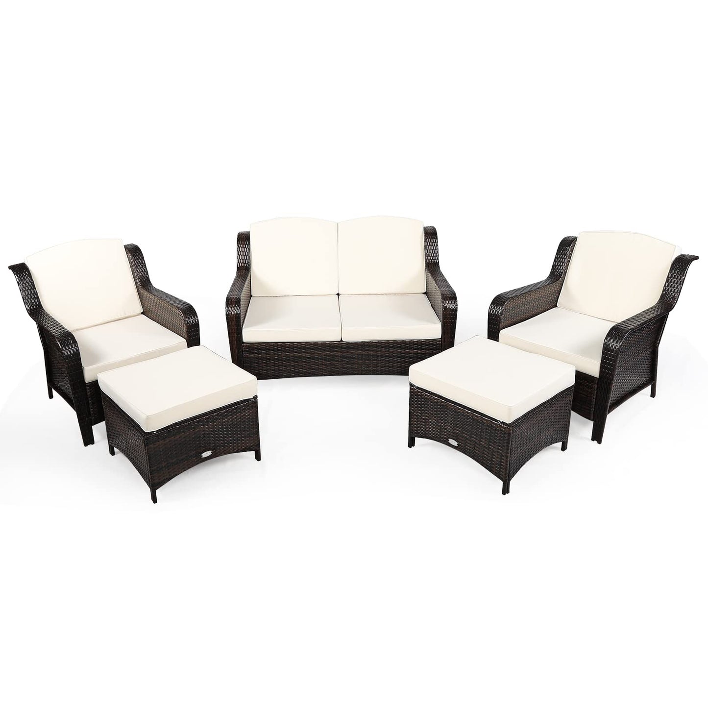 5 Pieces All-Weather Outdoor Sectional Conversation Set for Balcony Yard Lawn