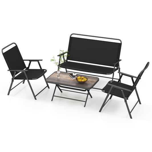 4-Piece Folding Patio Conversation Set with Coffee Table