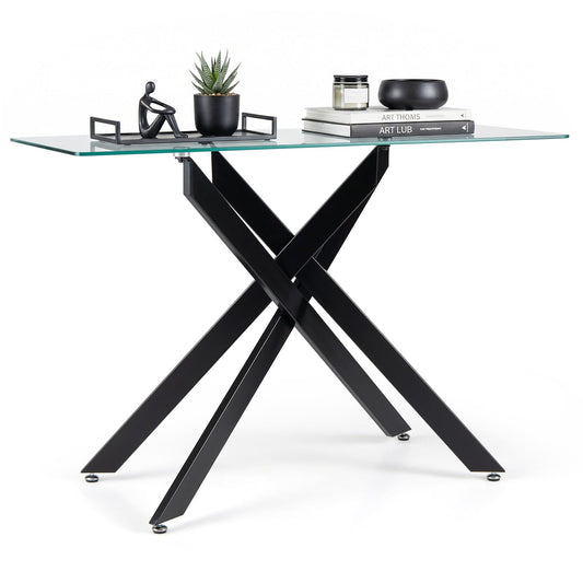 Modern Glass Console Table with Tempered Glass Top and Tubular Legs