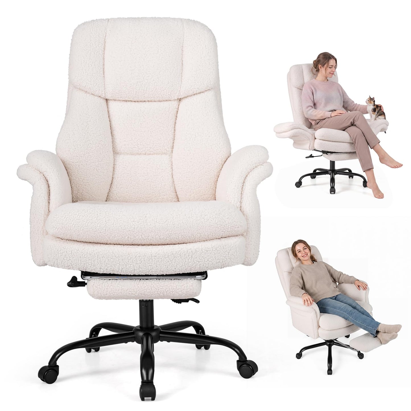 Ergonomic Cross Legged Office Chair with Retractable Footrest Adjustable Armrests for Home Office