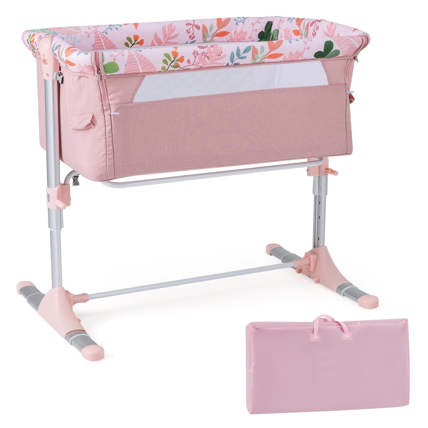 Baby Bedside Crib, 4-Level Height Adjustable Bassinet Crib (Beige) | Portable Newborn Bedside Sleeper