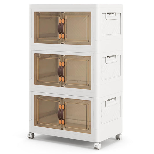 Folding Shoe Storage Cabinet with Lockable Wheels
