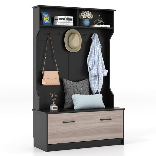 Coat Rack with Shoe Storage Freestanding Hall Tree Coat Stand with 5 Double Hooks