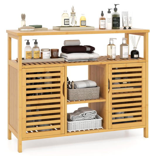 Bamboo Bathroom Cabinet 2-Door Storage Organizer with Shelves