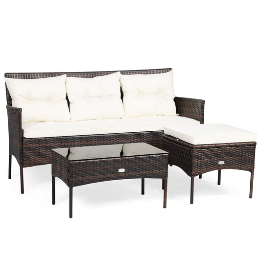 4 Seater Rattan Garden Furniture Set with Tempered Glass Table