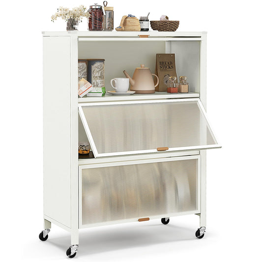 4-Tier Kitchen Bakers Rack with Flip Doors on Lockable Universal Wheels
