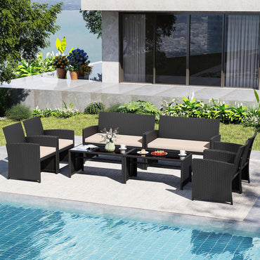 4 Piece Patio Rattan Conversation Set Wicker Loveseat Armchairs