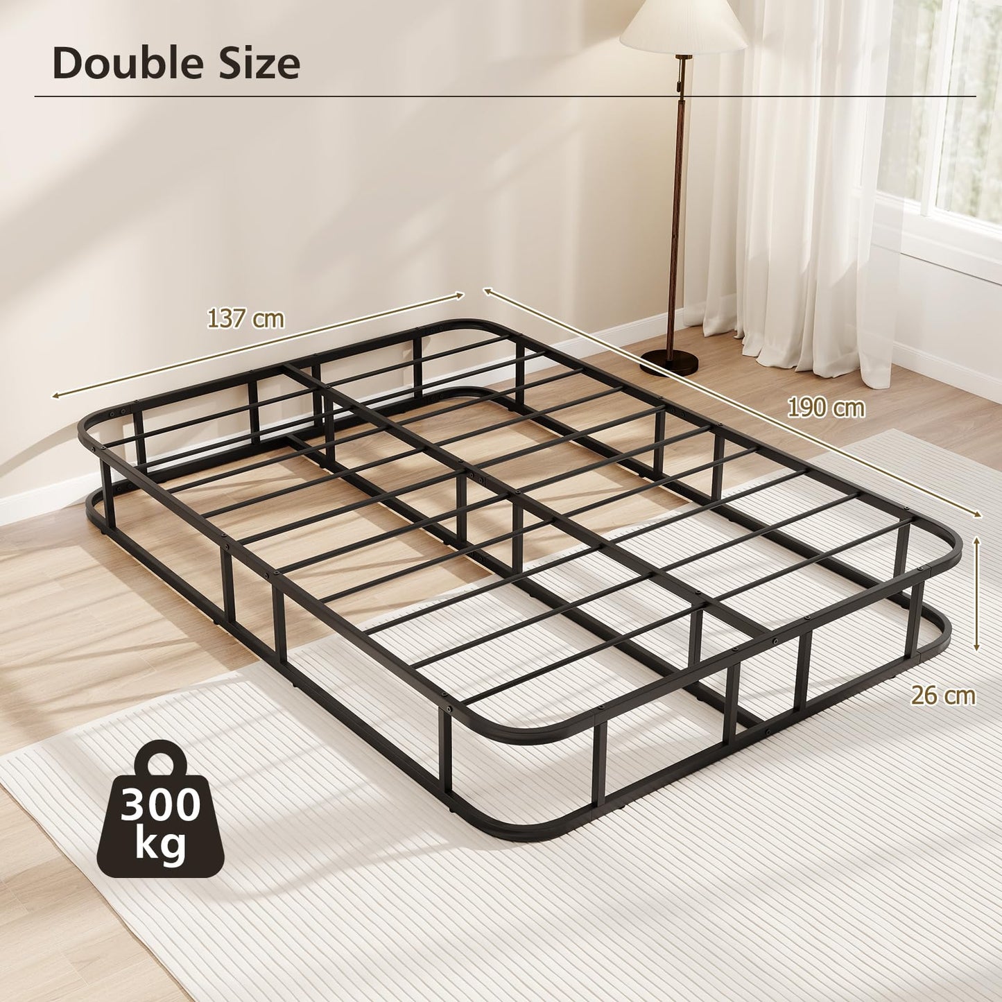 Double/King Size Bed Frame with Metal Slat Support No Box Spring Needed
