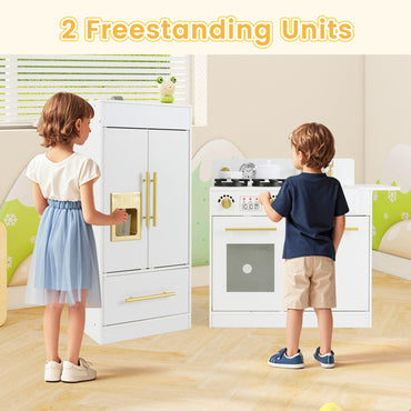 Toddler Wooden Pretend Toy Kitchen Playset with Refrigerator Stove Sink