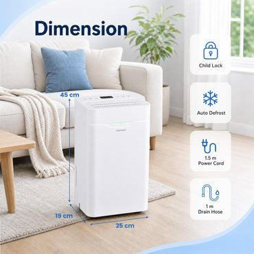 12.5L/Day Dehumidifier, Automatic Humidity Sensor & Display