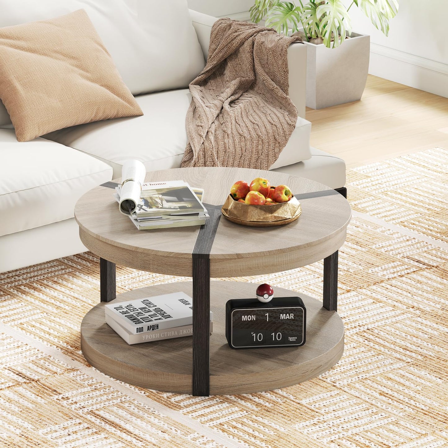 2-Tier 88cm Rubber Wood Cocktail Center Accent Tea End Sofa Side Table