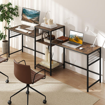 240 cm Long Convertible 2-Person Desk with Printer Stand and Adjustable Shelf