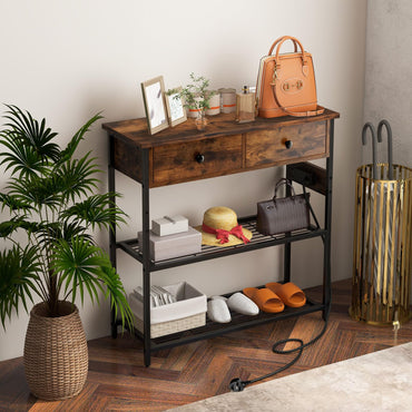 Entryway Narrow Console Table with Charging Station