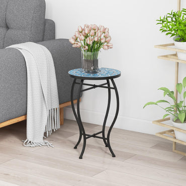 Mosaic Round Bistro Coffee Table with Ceramic Tile Tabletop