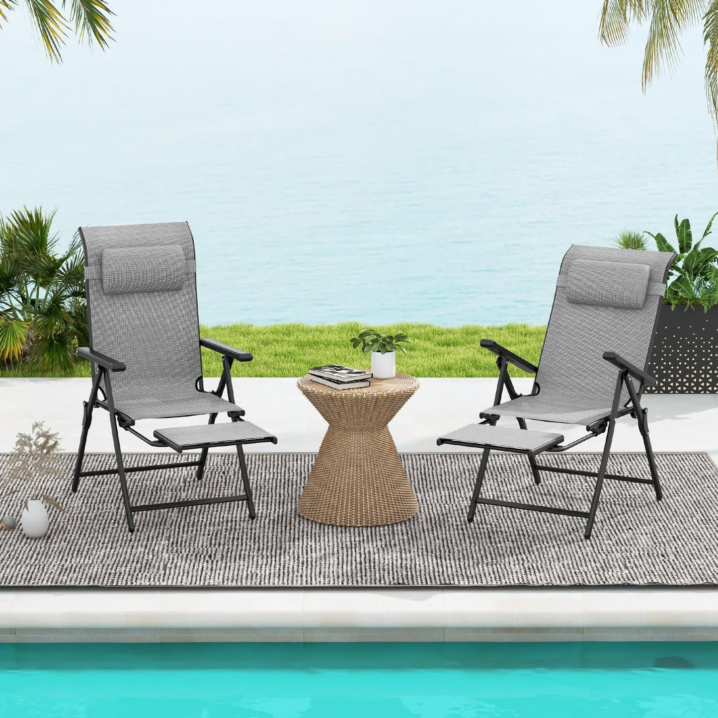 10-Position Adjustable Patio Chaise Lounge Chair Deck Sunbed with Armrests