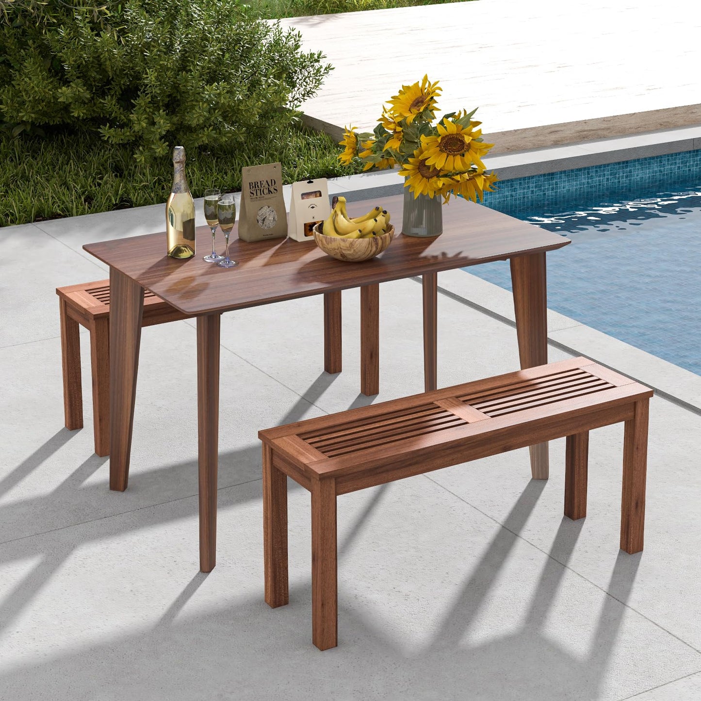 2-Person Patio Wood Bench with Slatted Seat