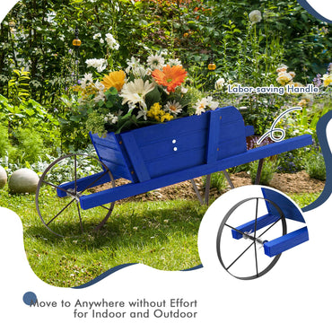 Wooden Wagon Planter Stand Wheelbarrow Flower Cart Garden Decoration