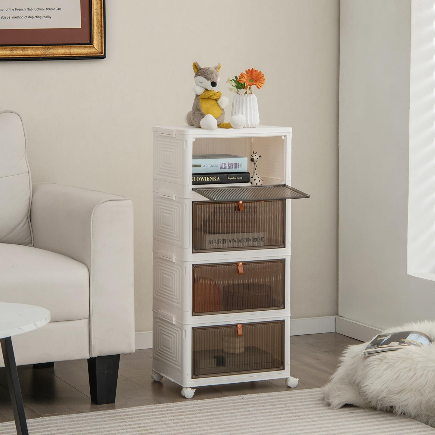 4-Tier Stackable Shoe Storage Box with Lockable Wheels