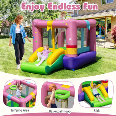 Inflatable Bounce House with Slide and Basketball Rim Without Blower
