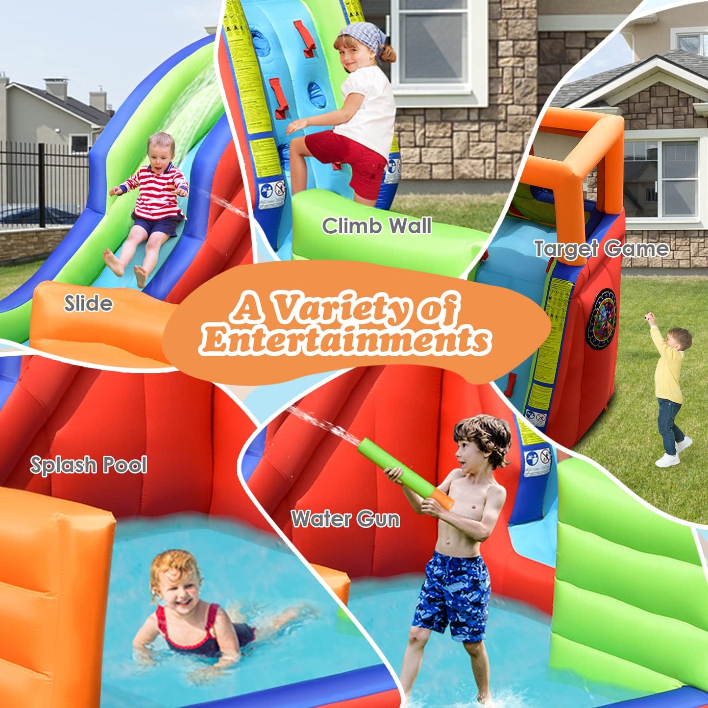 Outdoor 6 in 1 Inflatable Water Slide with Water Guns