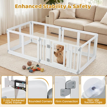 Dog Playpen, 6 Panels Plastic Pet Fence with Lockable Door