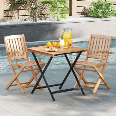 Folding Garden Table, Solid Acacia Wood Outdoor Dining Table with Slatted Top