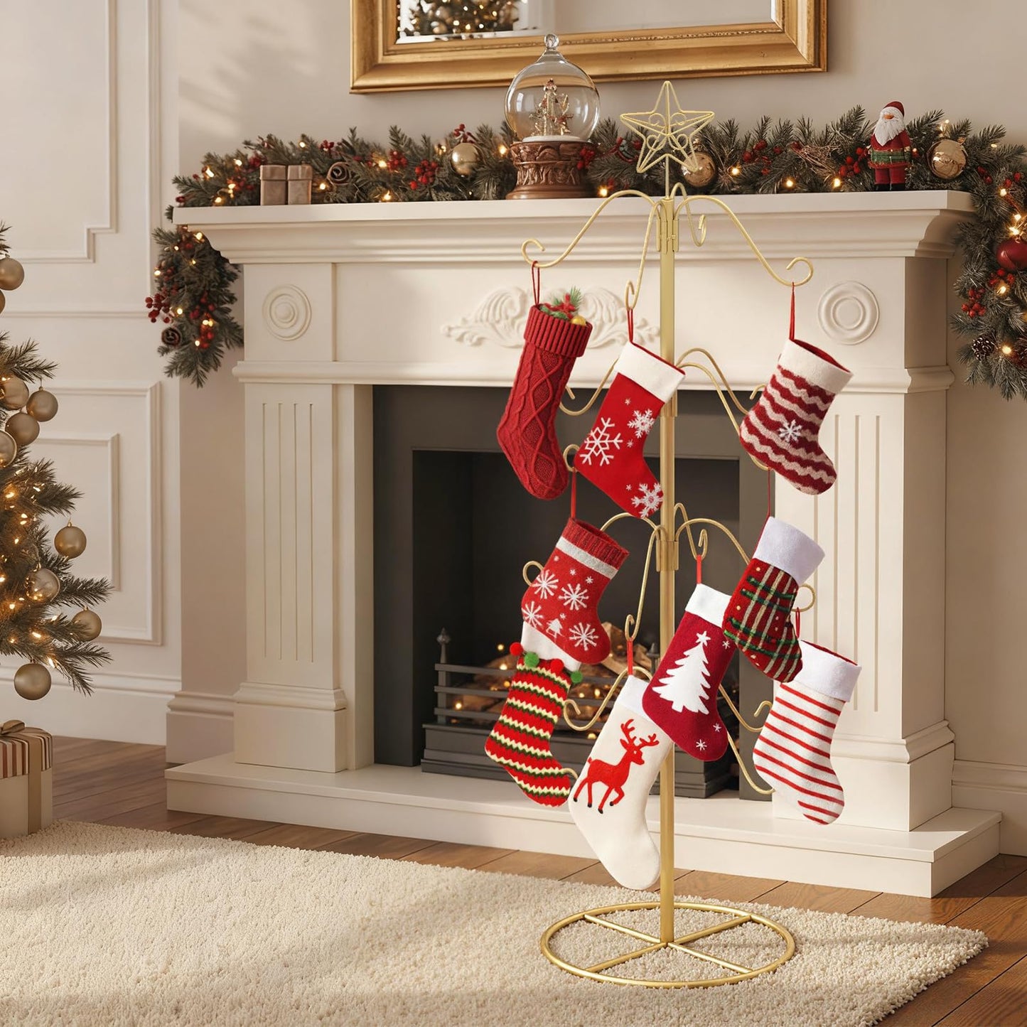 Christmas Stocking Holder Stand, 48” Freestanding Xmas Stocking Hanger Rack