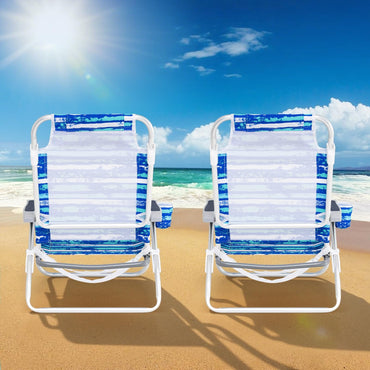 2 Pack Folding Beach Chair Lightweight Lay Flat Lounge Chair
