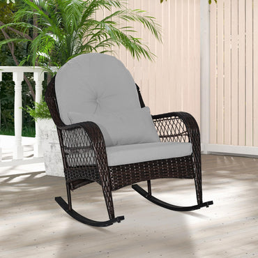 Wicker Rocking Armchair Relax Rocker Lounge Chair with Lumbar Pillow & Cushion