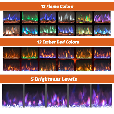 GiantexUK Electric Fireplace, Freestanding Wall Mounted Recessed Electric Fire Heater with 12 Flame Colors