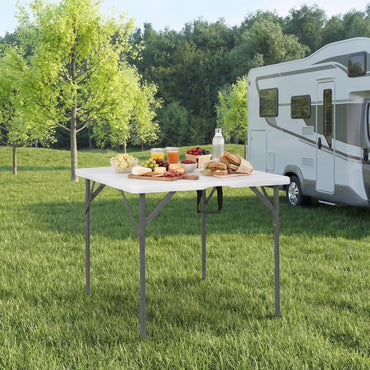 34"(3ft) Folding Table, Fold in Half Square Tables with Handle, Portable Plastic Dining Camping Trestle Table