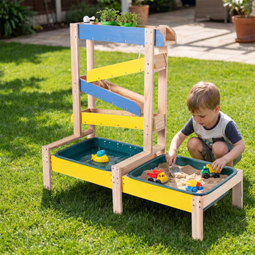 Fir Wood Montessori Sensory Play Activity Table with 2 Water Basin and Submarine Toys for Boys and Girls 3+