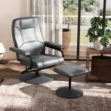 360° Swivel Reclining Chair with Ottoman and Adjustable Backrest