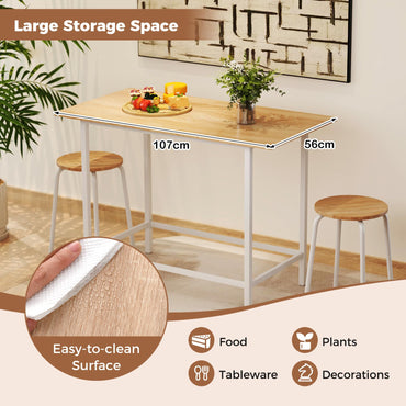 3 Piece Wooden Breakfast Kitchen Table and Stools with Metal Legs